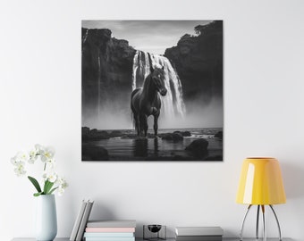 Horse Under Waterfall Canvas Wall Art Modern Horses Decoration Wall Canvas Print for Living Room Horse Wall Decor ready to hang