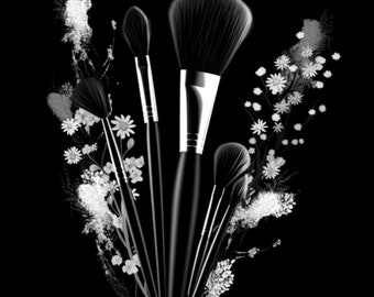 Makeup decor, makeup brush, black and white, makeup poster, print, digital download