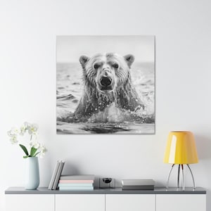 Wildlife Polar Bear Canvas Print - Stunning AI Generated Black and White Photography