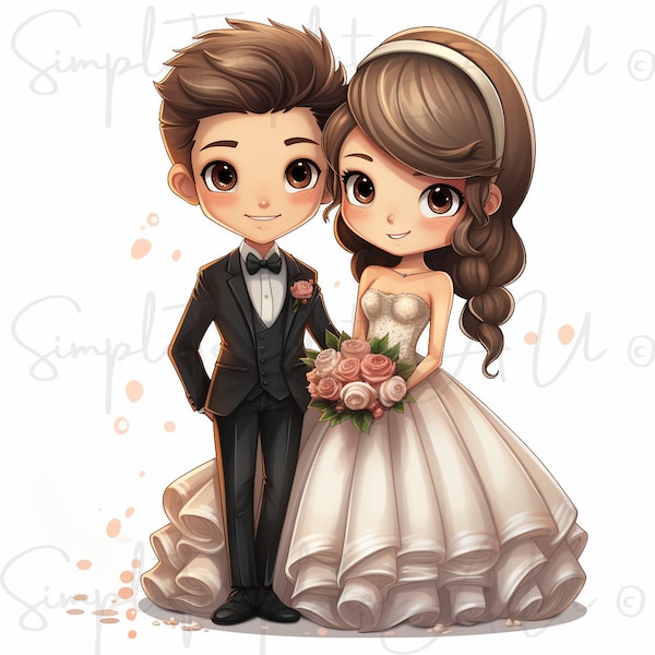 Cartoon Wedding Art - Bride And Groom - Digital File