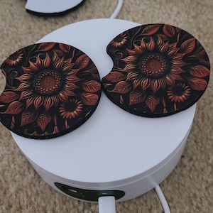 Sunflower Neoprene Car Coasters, Tooled Look Cup Holder Coasters, Set of 2 Car Accessories, gifts for anyone