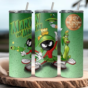 Marvin the Martian Insulated Tumbler, 20oz Skinny Travel Mug, Unique Cartoon Gift, Loony Tunes, Classic Cartoon