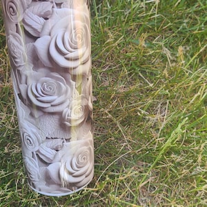3D Rose Print Insulated Tumbler with BPA Lid and Straw - 20oz Double Walled Skinny Cup for Hot and Cold Drinks - Unique Roses Gift for Her