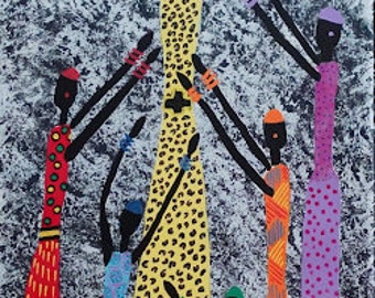 Mama Mkuu (Supermom) Vibrant Original Bold Expressive Unique Whimsical Modern Colorful Contemporary Acrylic Painting Art African Artwork