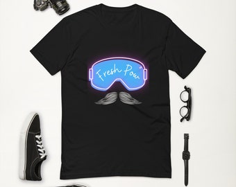 Snowboarding T-Shirt Ski Goggles Mustache Fresh Pow Unisex - Black