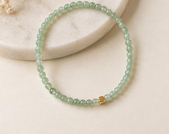 Aventurine Petite Bracelet Stone of Opportunity, 14K Gold Filled Accent, Minimalist Daily Wear Jewelry, Layering Stacking, Beaded Bracelet