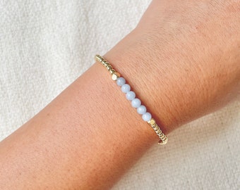 Angelite Healing Bracelet, 4mm Angelite Beads with Gold Filled 3mm Beads, Tarnish-Resistant, Serenity, Communication, Handcrafted Jewelry