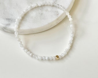 Dainty Moonstone Gemstone Bracelet, 14K Gold Filled Accent, Minimalist Jewelry, Stacking and Layering, For Balance and Serenity