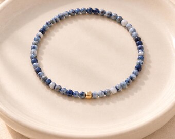 Petite Sodalite Beaded Bracelet with Gold Accent, Delicate Stacking Bracelet, Tranquility, Serenity & Mental Clarity, Meaningful for Her