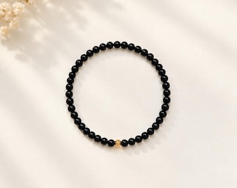Black Onyx Bracelet, Classic 4mm Gemstone Jewelry, Gold Vermeil or Sterling Silver, Minimalist Stacking Bracelet,  Meaningful Gift for Her