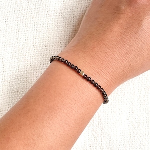 Grounded & Unshaken, 3mm Smoky Quartz Gemstone Bracelet, Gold Filled Accent, Minimalist Jewelry, Stacking and Layering, Gift For Her