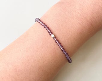 Dainty Amethyst Gemstone Bracelet, Balance and Calm, 14K Gold Filled Accent, Minimalist, Layering, Stackable, Adjustable, Beaded Bracelet