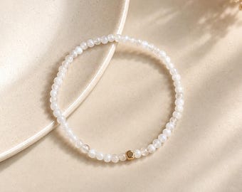 Petite Moonstone Bracelet, Balance and Serenity, 14K Gold Filled Accent, 3mm, Minimalist, Stacking, Layering, Meaningful Gift for Her