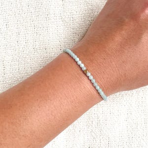 Dainty Brazilian Amazonite Gemstone Bracelet, Tranquility and Positivity, 14K Gold Filled Accent, 3mm Beaded, Minimalist, Stacking, Layering