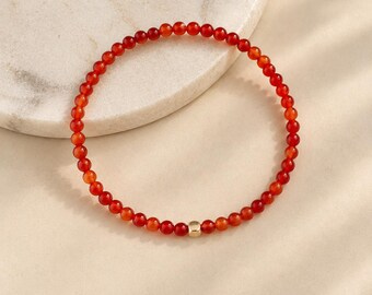 Courage and Empowerment, Petite Carnelian Gemstone Bracelet, 14K Gold Filled Accent, Minimalist Jewelry, Stacking and Layering