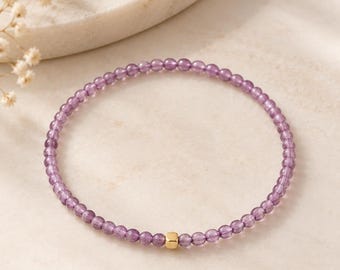 Petite Amethyst Gemstone Bracelet, Balance and Calm, 14K Gold Filled Accent, Minimalist, Layering, Stackable, Meaningful Gift for Her