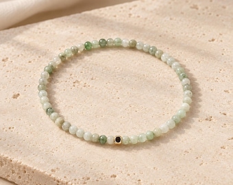 Petite Burmese Jade Bracelet, Harmony and Serenity, 14K Gold Filled Accent, 3mm Beads, Minimalist, Stacking, Layering, Gift for Her
