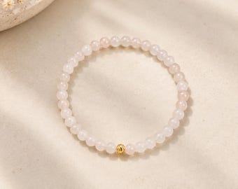 Rose Quartz Bracelet, 4mm Gemstone Bracelet, Gold Vermeil or Sterling Silver, Minimalist Stacking Bracelet, Gift for Her