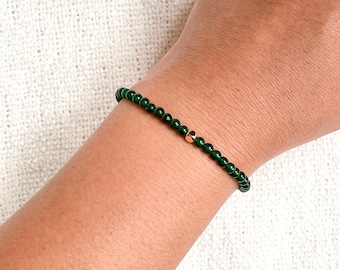 Dainty Green Jade Gemstone Bracelet, 14K Gold Filled Accent, Minimalist Jewelry, Stacking and Layering, Good Luck and Health, Perfect Gift