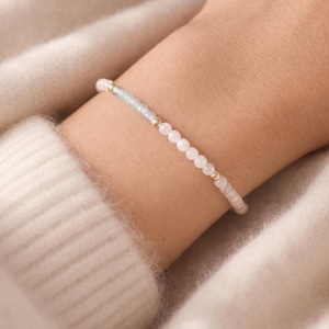 Dainty Fertility Bracelet, Pregnancy Wish, IVF Support, Healing, 3mm Aquamarine, Moonstone, Rose Quartz, Minimalist, Gold or Silver Accent