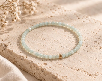 Petite Amazonite Bracelet, 3mm Gemstone Beads, 14K Gold Filled Accent, Minimalist Layering Bracelet, Meaningful Gift for Her