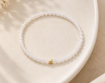 Petite White Jade Bracelet, Purity and Renewal, 3mm Gemstone, Gold-Filled Bracelet, Handcrafted Jewelry, Stacking and Layering, Gift for Her