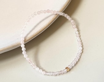 Rose Quartz Bracelet – Open Your Heart, Gold Filled Accent, 3mm Beads, Minimalist Jewelry, Layering, Stackable, Perfect Gift for Her