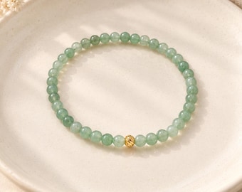 Green Aventurine Bracelet, 4mm Classic Gemstone Bracelet, Gold Vermeil or Sterling Silver, Minimalist Stacking Bracelet, Gift for Her