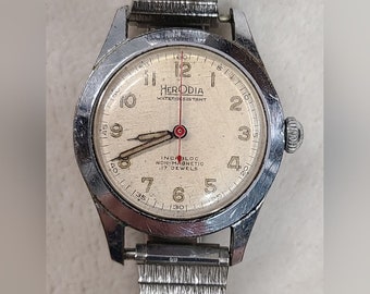 Reloj mecánico vintage Herodia para hombre en tono plateado