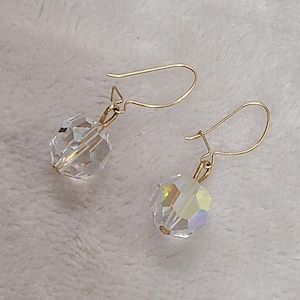 Clear Aurora Borealis Faceted Crystal Dangle Earrings