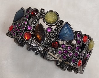 Vintage Colorful Rhinestone Stretch Cuff Style Bracelet