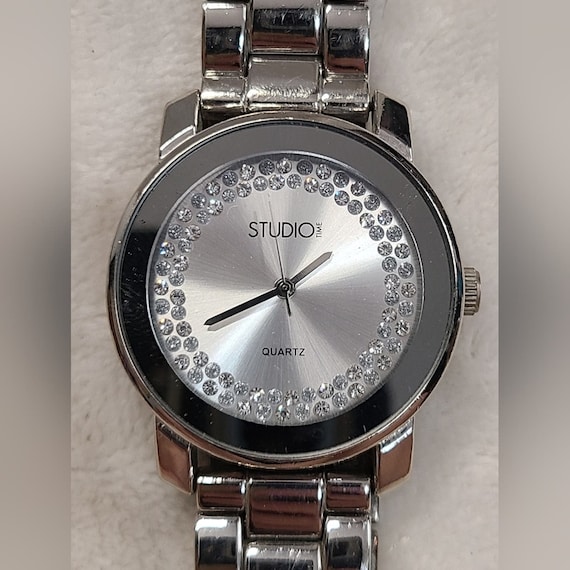 Studio Time Women's Silver Tone Crystal Accented W