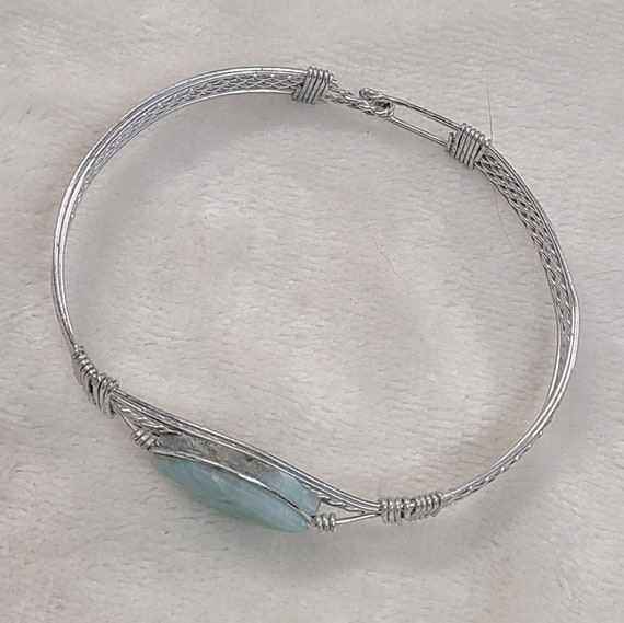 Silver Tone Larimar Bangle Bracelet - image 3