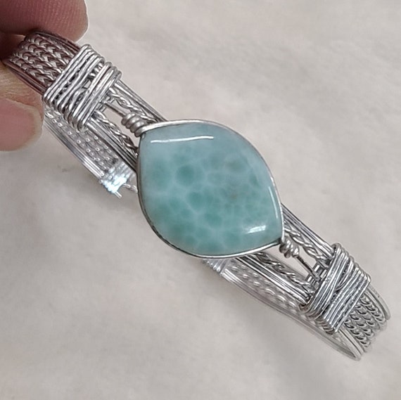 Silver Tone Larimar Bangle Bracelet - image 1