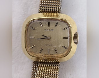 Orologio vintage con cinturino a maglie in maglia color oro da donna Tissot Stylist