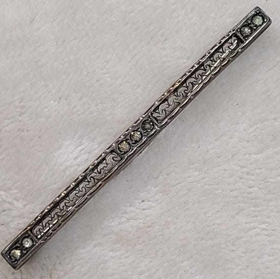 Antique Sterling Silver Diamond Bar Brooch