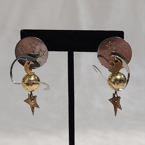 Two Tone Celestial Dangle Earrings - image 1