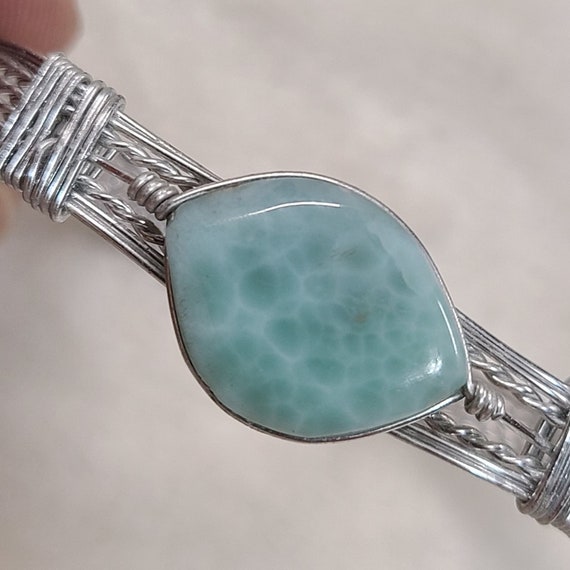 Silver Tone Larimar Bangle Bracelet - image 5