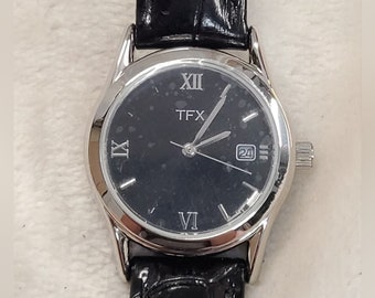 Leather Strap Bulova Tfx TFX Women's Silver Tone Watch On Black