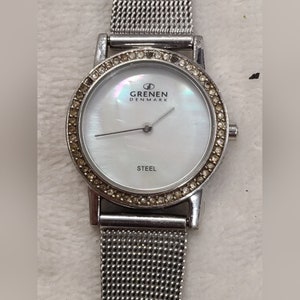 Grenen Denmark Women&#39;s Mother Of Pearl Face Watch On Stainless Mesh Band