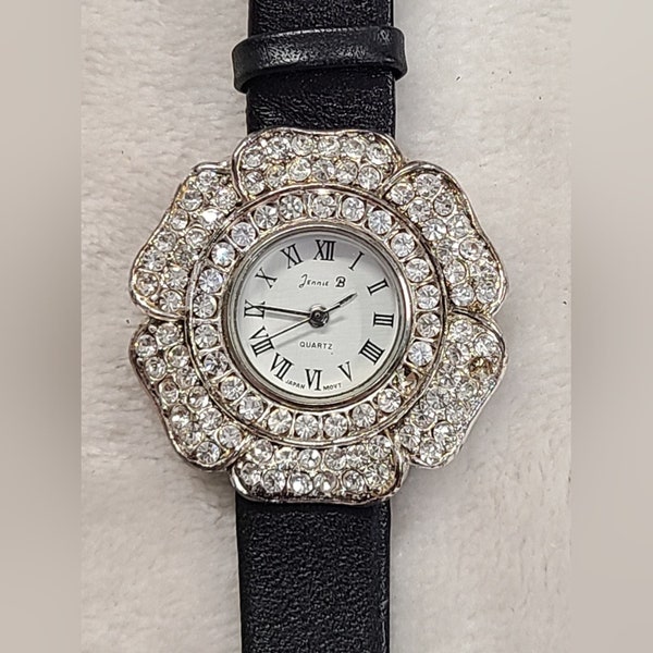 Vintage Jennie B Women's Crystal Accented Flower Watch