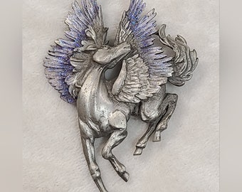 Vintage JJ Jonette Jewelry Silver Tone Winged Pegasus Brooch