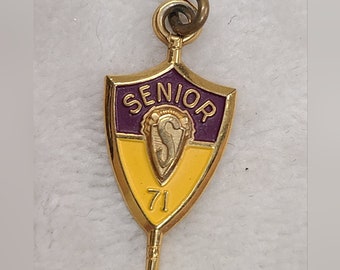 Pendentif Jostens marron et or vintage 1971 Senior Class