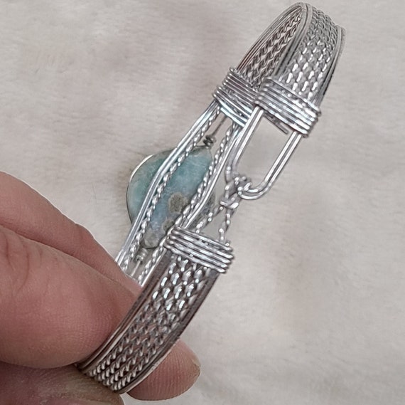 Silver Tone Larimar Bangle Bracelet - image 4