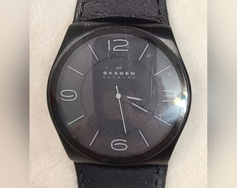 Orologio da uomo Skagen Havene Perspektiv nero su cinturino in pelle nera SKW6043