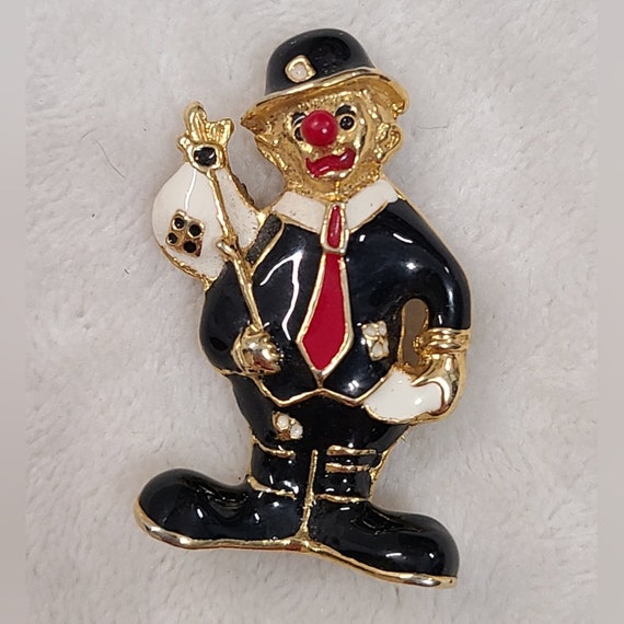 Broche Vintage Clown Triste - Alliage Nickelé Avec Émail Noir, Pièce De Collection