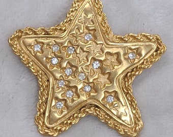 Broche étoile vintage dorée avec strass