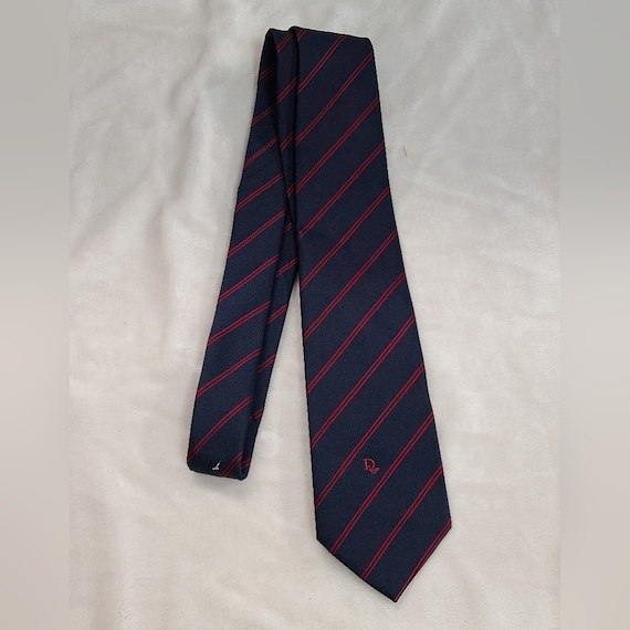 Vintage Christian Dior Navy & Red Striped Logo Tie