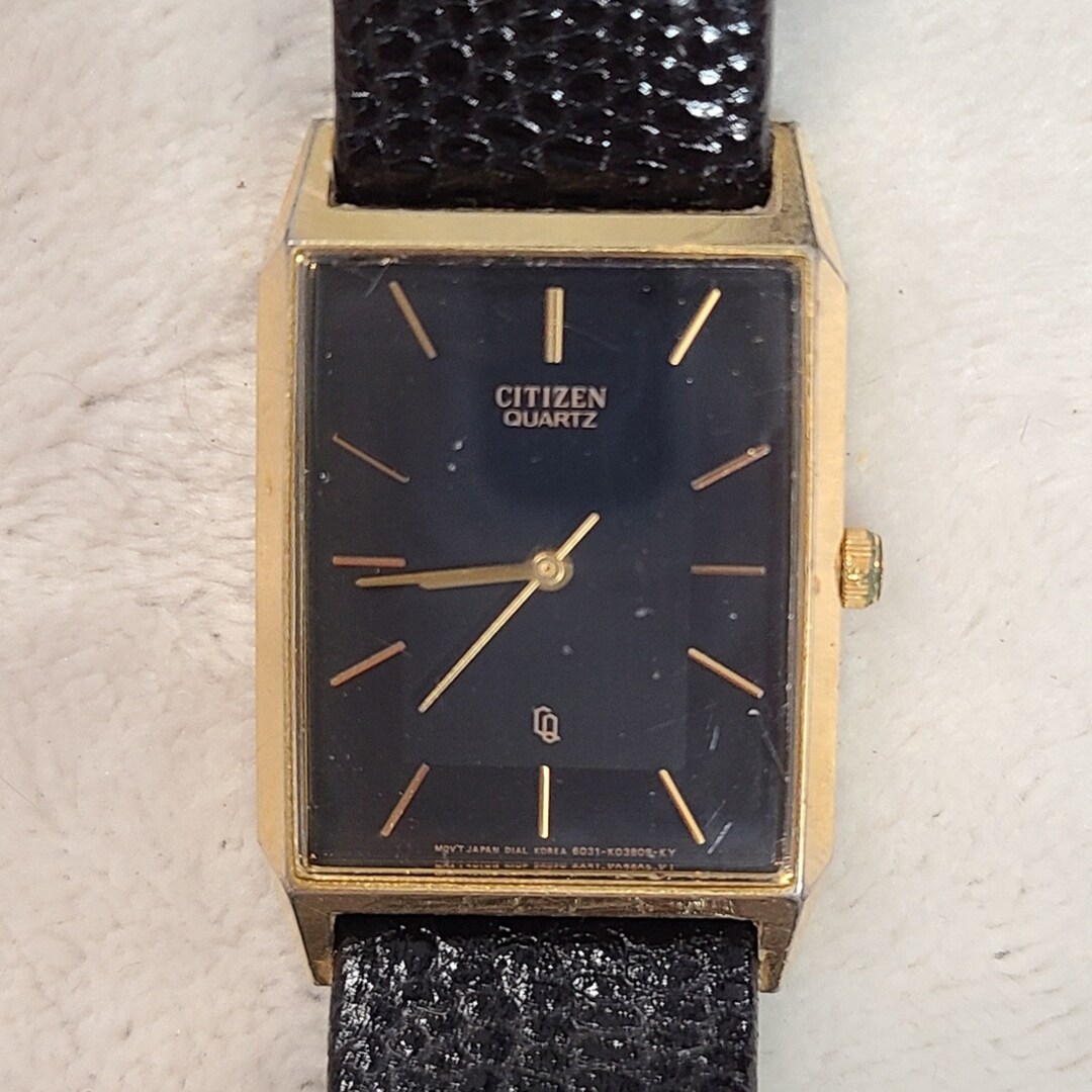 Vintage Citizen Men s Gold Tone Black Face Tank Watch 6031 K01048 Etsy