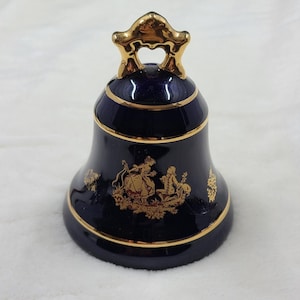 Vintage Limoges Castel Elegant Gold and Cobalt Blue Decorative Bell